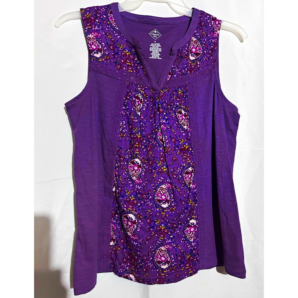 St. John's Bay Purple Floral Knit V-Neck Sleeveless Lace Tank Top Women's S